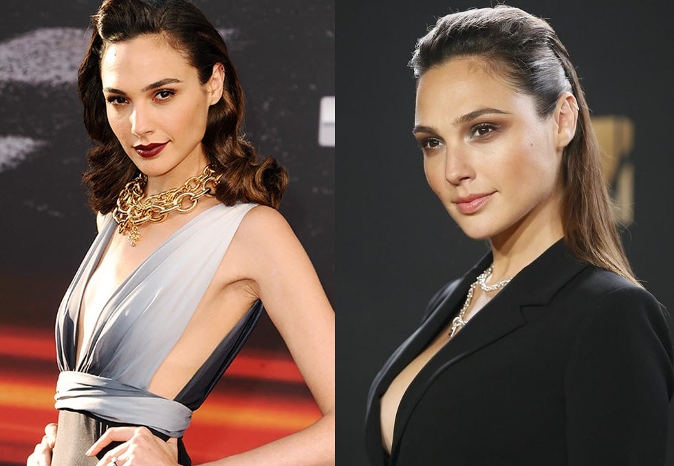 A picture of Gal Gadot before (left) and after (right).